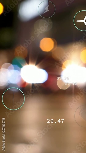Vertical video: UI activating lights centering while icons floating as numbers updating for status