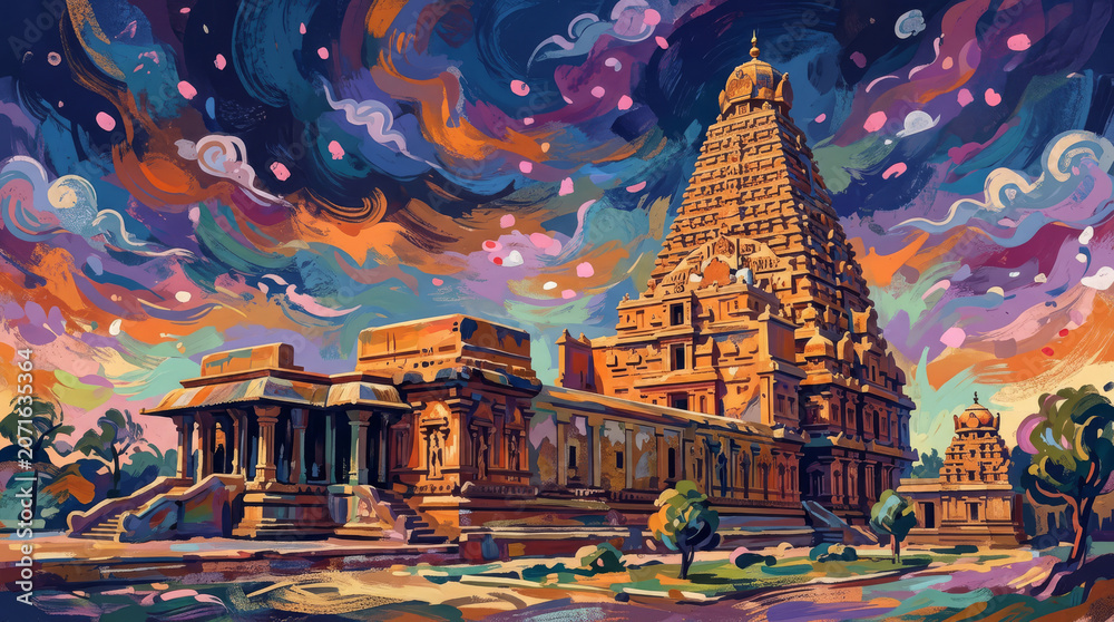 Obraz premium Brihadeeswarar Temple Thanjavur Heritage Landmark Artwork