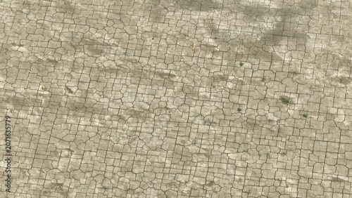 Tableau sur toile Drone perspective of dry, fractured ground, representing prolonged drought, declining soil moisture, and ecological imbalance in vulnerable landscapes
