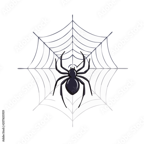 Black spider on geometric web vector illustration