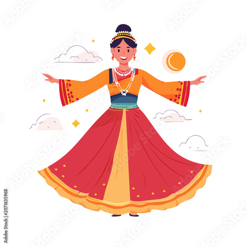 Woman in Traditional Folk Dress Dancing Illustration