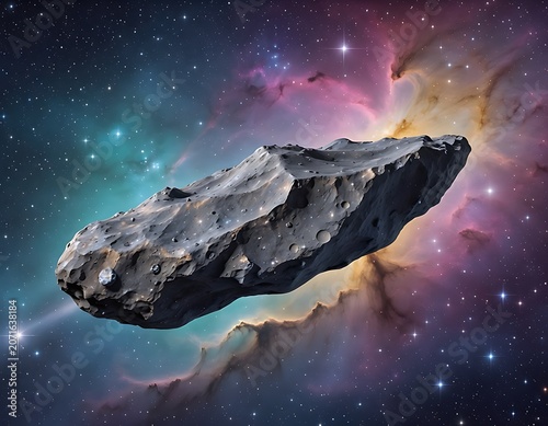 Majestic Asteroid Floating Through a Vibrant Cosmic Nebula in Deep Space with Sparkling Stars