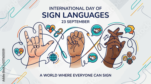 Illustrated hands signing celebrate inclusivity and global communication on international day of sign languages