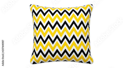 Square throw pillow with bold yellow and black zigzag pattern.