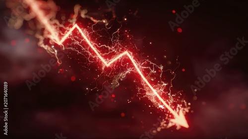 Dynamic red lightning arrow depicting financial decline with dark background
