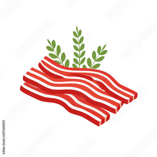 Flat illustration of bacon with green leaves