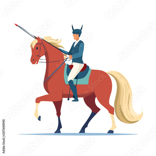 Flat illustration of equestrian rider with spear on horse