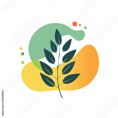 Flat illustration of leaf branch with abstract shapes