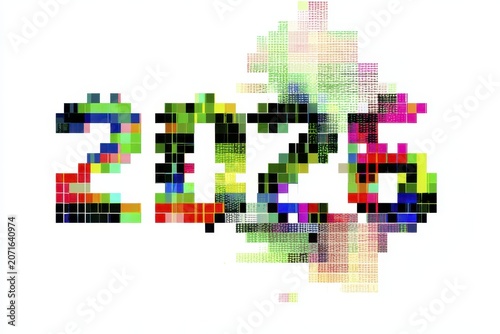 Vibrant pixelated 2023 design with colorful abstract mosaic numbers