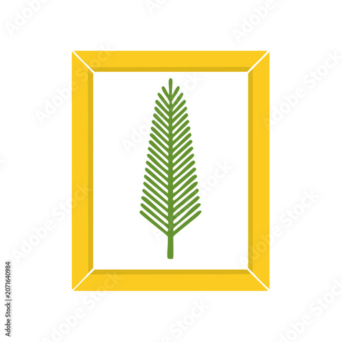 Flat pine tree icon in yellow frame