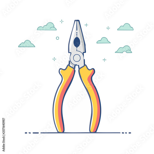 Flat illustration of needle nose pliers with orange and yellow handles