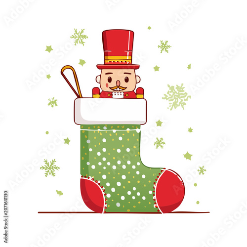 Nutcracker Soldier in Christmas Stocking Vector Illustration