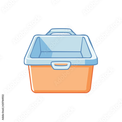 Orange Plastic Storage Bin with Blue Lid
