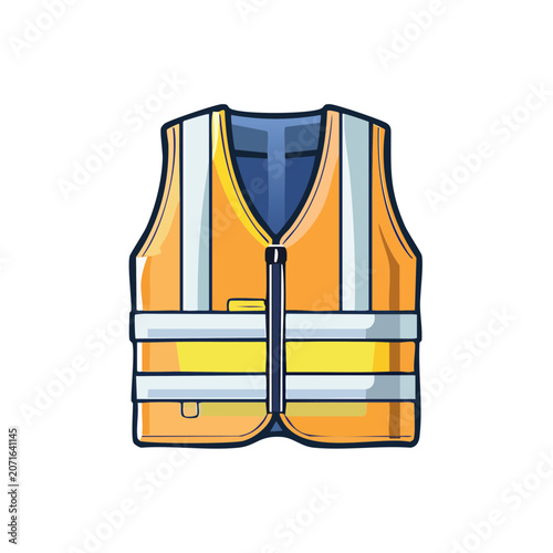 Orange safety vest with reflective stripes, flat vector illustration