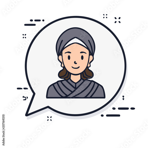 Woman in speech bubble, flat design illustration