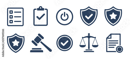 Quadro su tela Law and order icons featuring shields and checkmarks for justice legal protectio