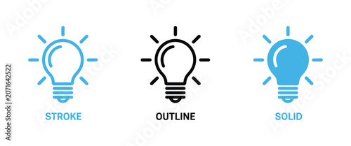 Foto Light bulb icon editable stroke outline and solid vector styles for idea energy
