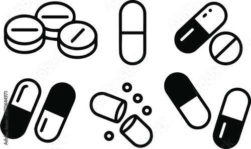 Photos pill icon set tablets and capsules vector medical symbols