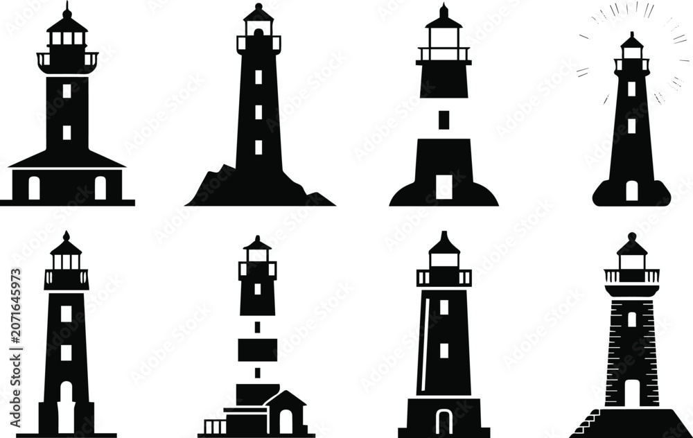 Obraz premium Lighthouse silhouettes in two rows