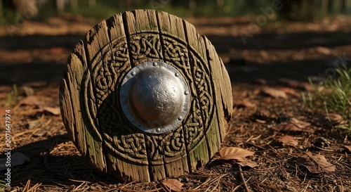 Antique Viking Wooden Shield with Intricate Metalwork
