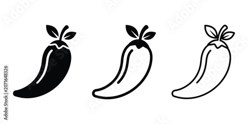 Quadro su tela Chili pepper icon silhouette vector outline and line art