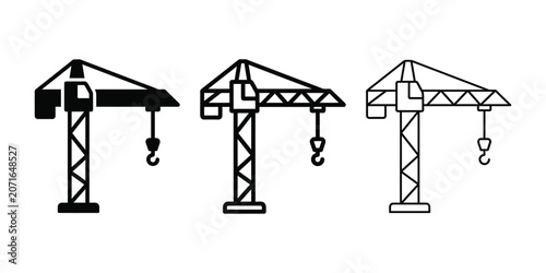 Construction crane icon silhouette vector outline and line art