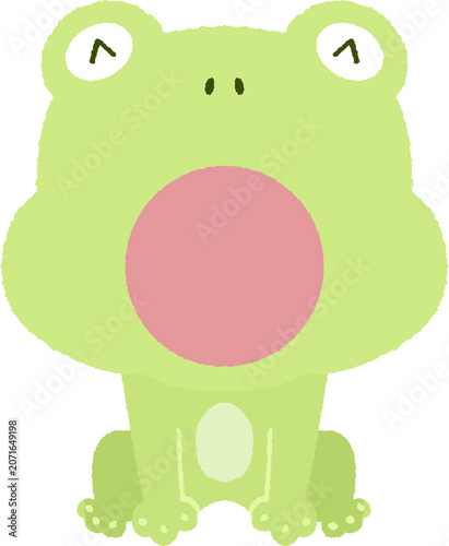 Cute green frog with wide open mouth singing illustration