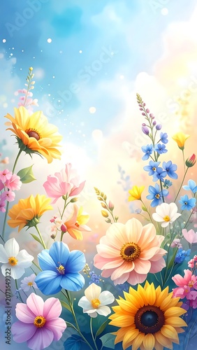 Colorful floral arrangement with teddy bear and butterflies.