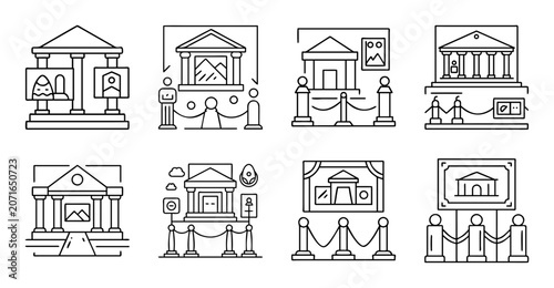 Simple house icons set with different styles - Minimalist vector icons showing varied house designs and styles for web or print use.