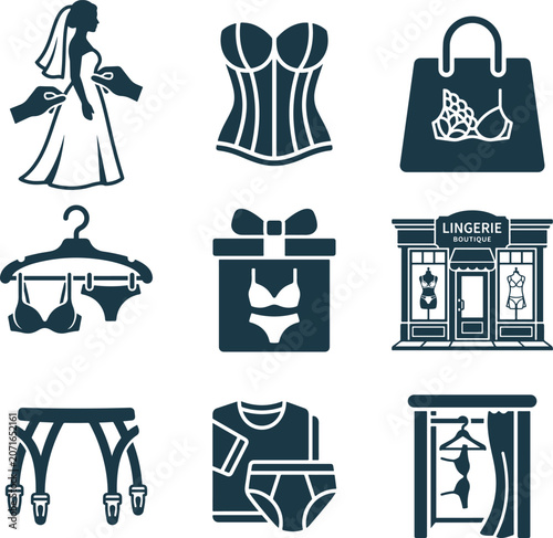 Lingerie Boutique Collection Flat Icons Set On White Background