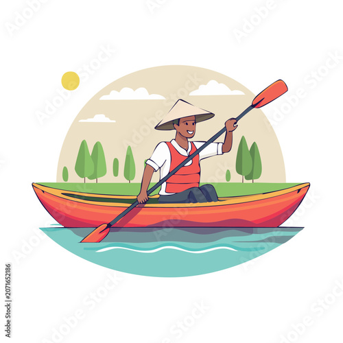 Flat illustration of person kayaking in nature
