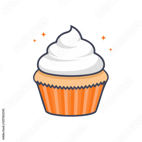 Orange cupcake with white frosting vector illustration