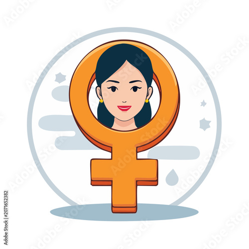 Orange Female Gender Symbol with Woman Portrait