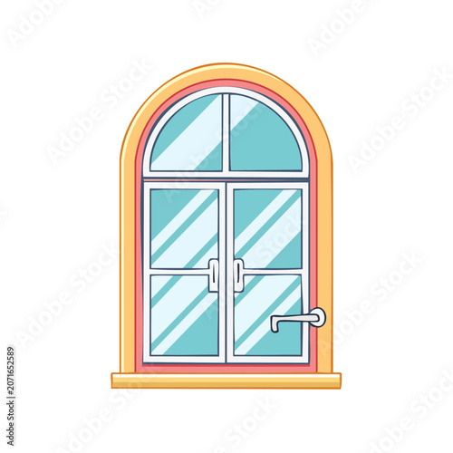 Arched window with glass panes vector illustration