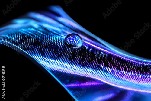 Macro extreme close-up of a transparent flexible OLED screen wit