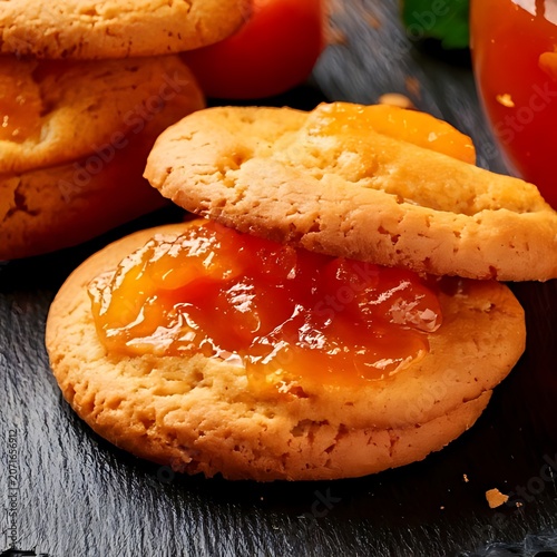 Sweet biscuits with bright orange fruit spread
