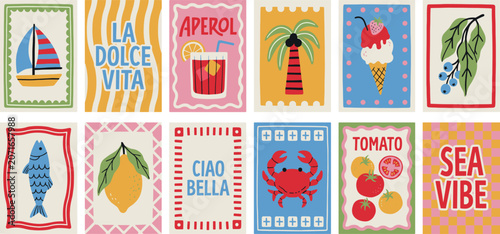 Photos Italian themed illustrations with summer motifs colorful vector style