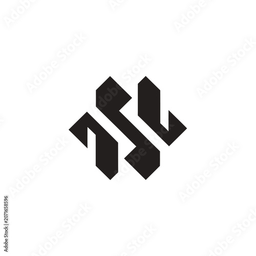 Minimalist geometric logo design with interlocking black block shapes.