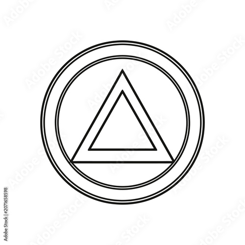 Minimalist geometric icon with concentric circles and triangle.