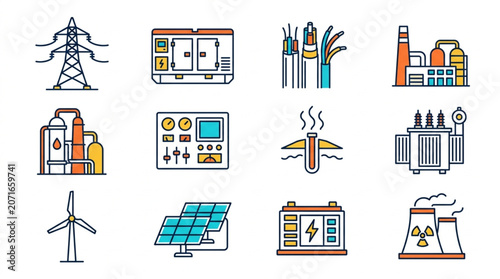 Collection of energy industry icons and symbols.