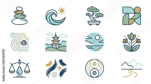 Canvas Print Collection of abstract nature and zen inspired icons.