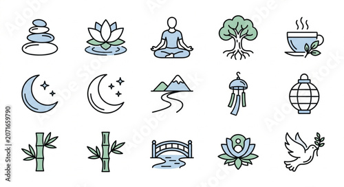 Collection of Zen and Mindfulness Icons.