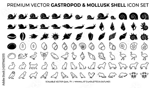 Foto Premium Vector Icon Set Featuring Gastropod Mollusk Shells Snails and a Large Co