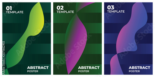 Abstract vertical cover templates with geometric lines and fluid gradient shapes.