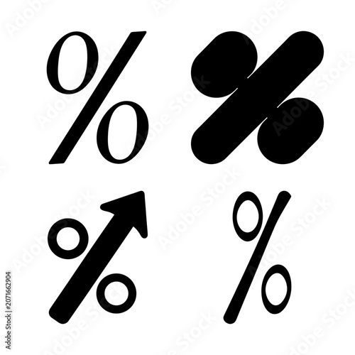 Black percentage and cross symbol icons - Minimalist black icons showing percentage and cross symbols arranged in a grid for design or data use.