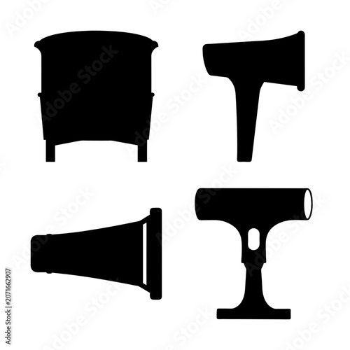 Black vintage megaphone and loudspeaker icons - Simple black silhouette icons of a vintage megaphone and loudspeaker for announcements or communication designs.