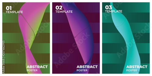 Abstract vertical poster templates with colorful wavy gradient fluid shapes.