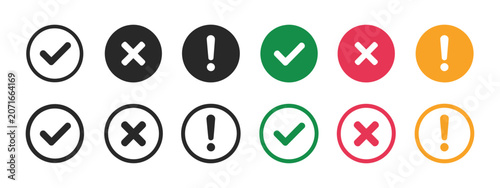 Fotografie Status icons with check mark cross and exclamation symbols for success error war