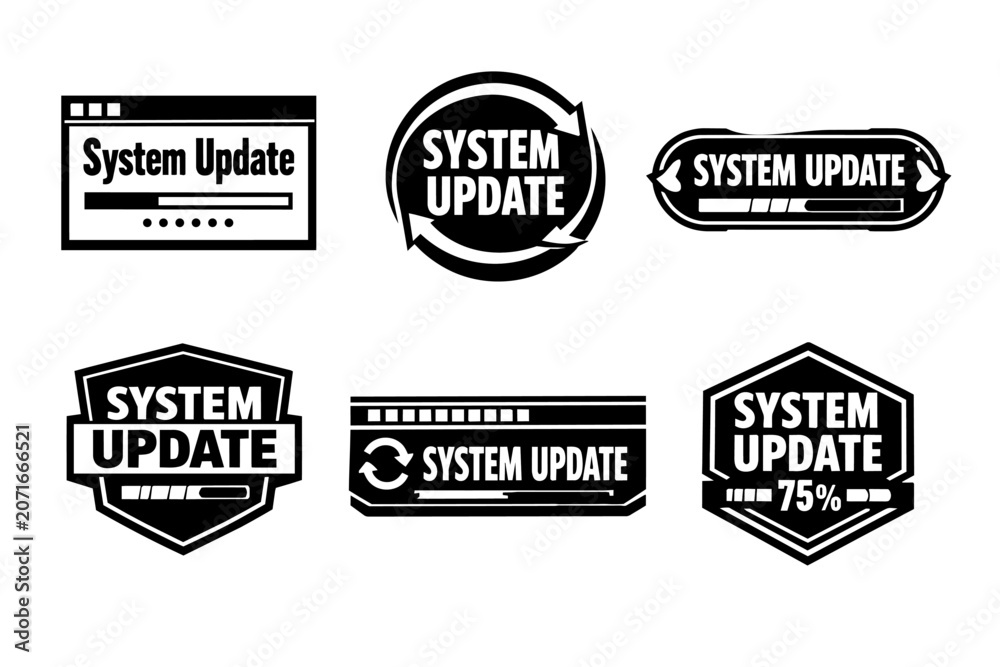 Obraz premium System update icons showing download progress bars, updating status, and maintaining computer software in various vector designs