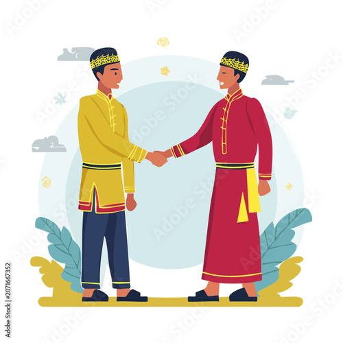 Two Men in Traditional Clothing Shaking Hands